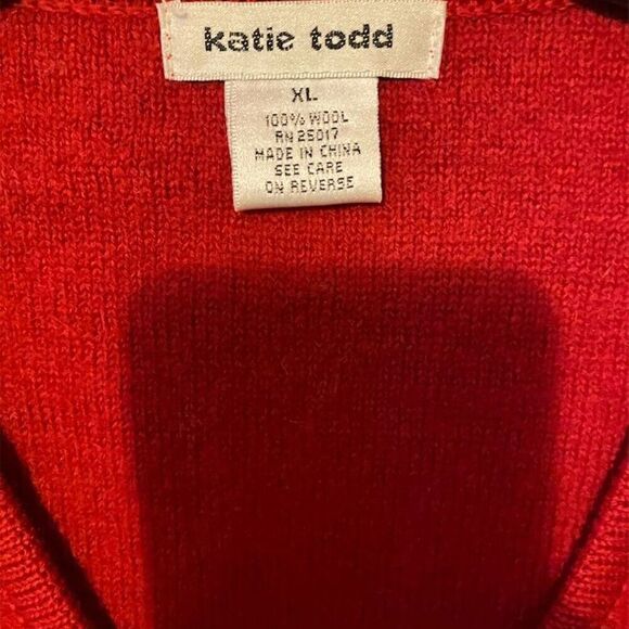 Katie Todd Women's Red Wool Knit Floral Vest XL Zip Sleeveless - Picture 3 of 5